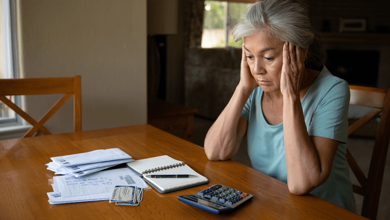 Social Security cards placed over U.S. dollar bills, illustrating retirement benefits and savings concerns for Americans turning 65.