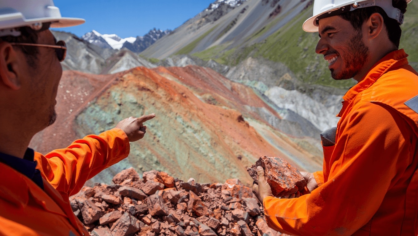 Copper, gold, and silver rocks representing the major Andes discovery on the Argentina-Chile border