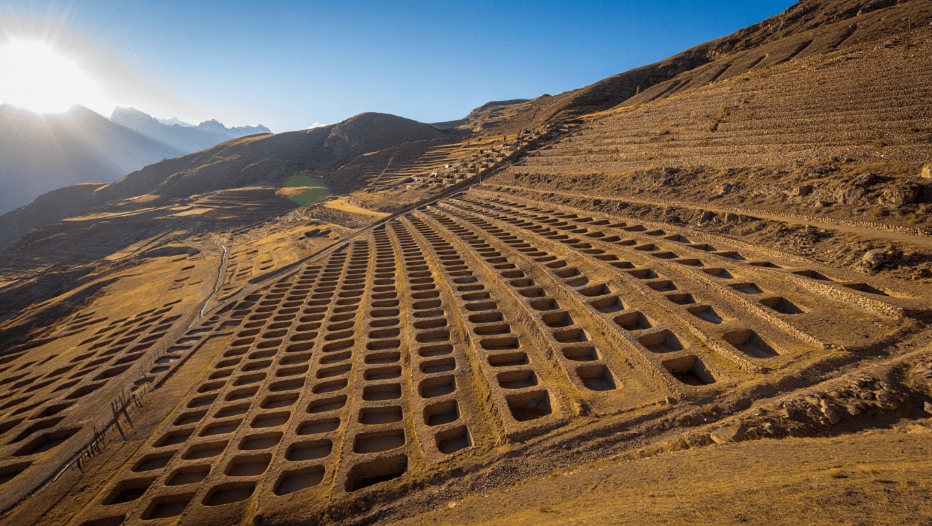 Band of Holes at Monte Sierpe in Peru showing thousands of pits carved into a hillside linked to ancient trade