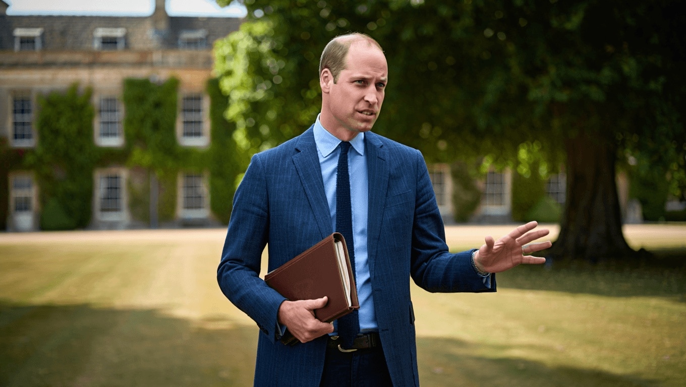 Prince William standing in front of the Nansledan housing development in Cornwall, part of the Duchy of Cornwall estate.