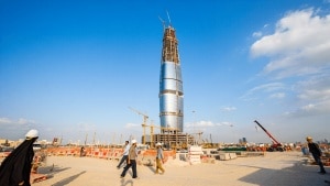 Jeddah Tower under construction in Saudi Arabia after surpassing 100 floors on its path to becoming the world's tallest building.