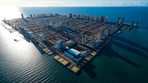Rendering of Freedom Ship, a proposed floating city vessel designed to carry 80,000 people with schools and a hospital