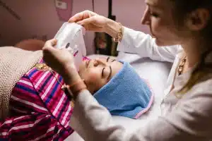 Person in comfortable loose clothing after a waxing procedure, focusing on post-treatment comfort and recovery