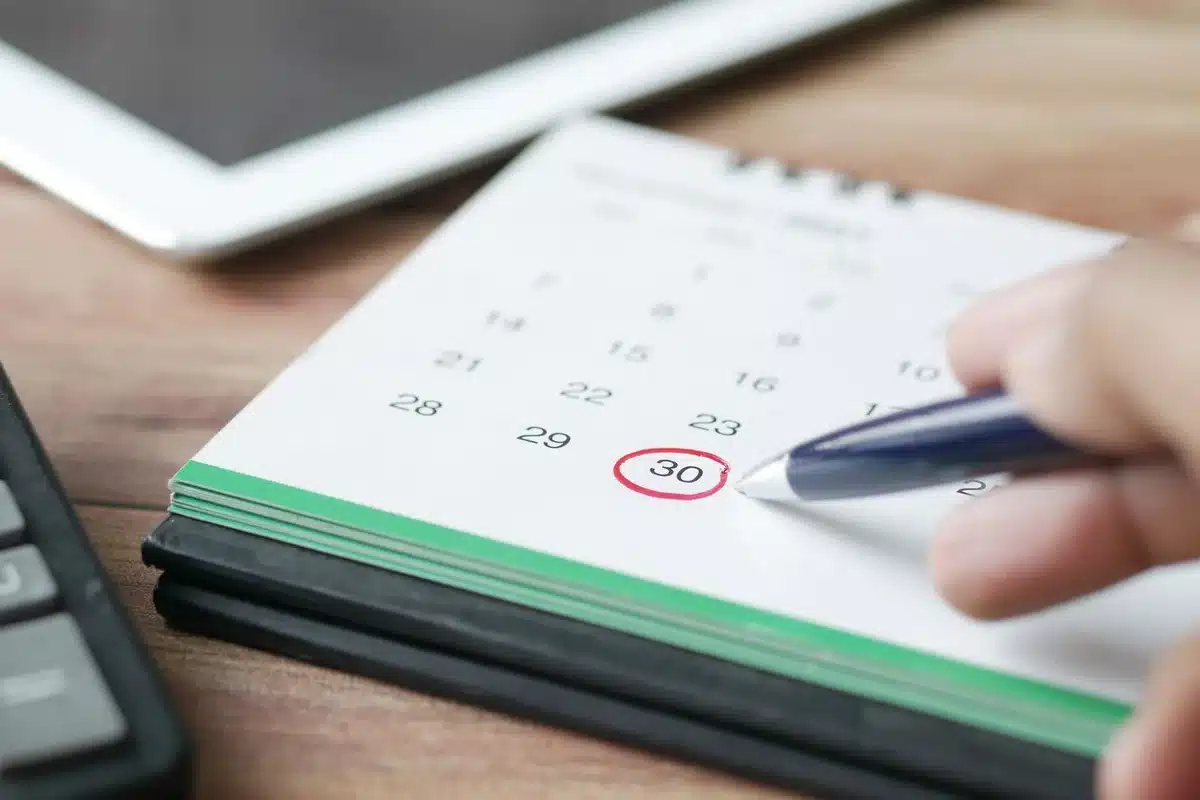A calendar or planner showing scheduled breaks and recovery time.