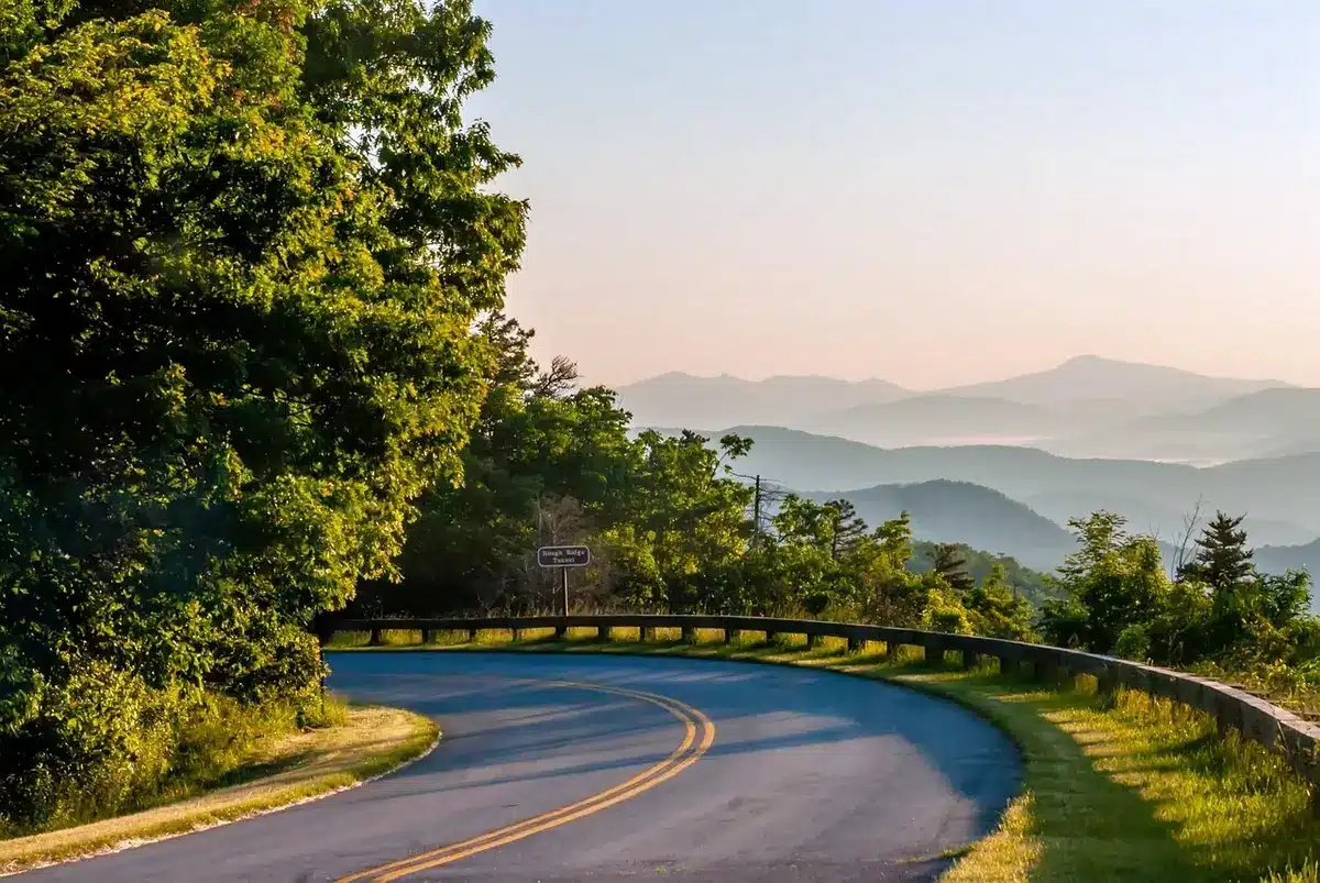 Overlook of the Great Smoky Mountains with fall foliage spreading downhill
