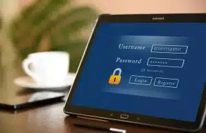 Parent using tablet to enroll child in savings account program