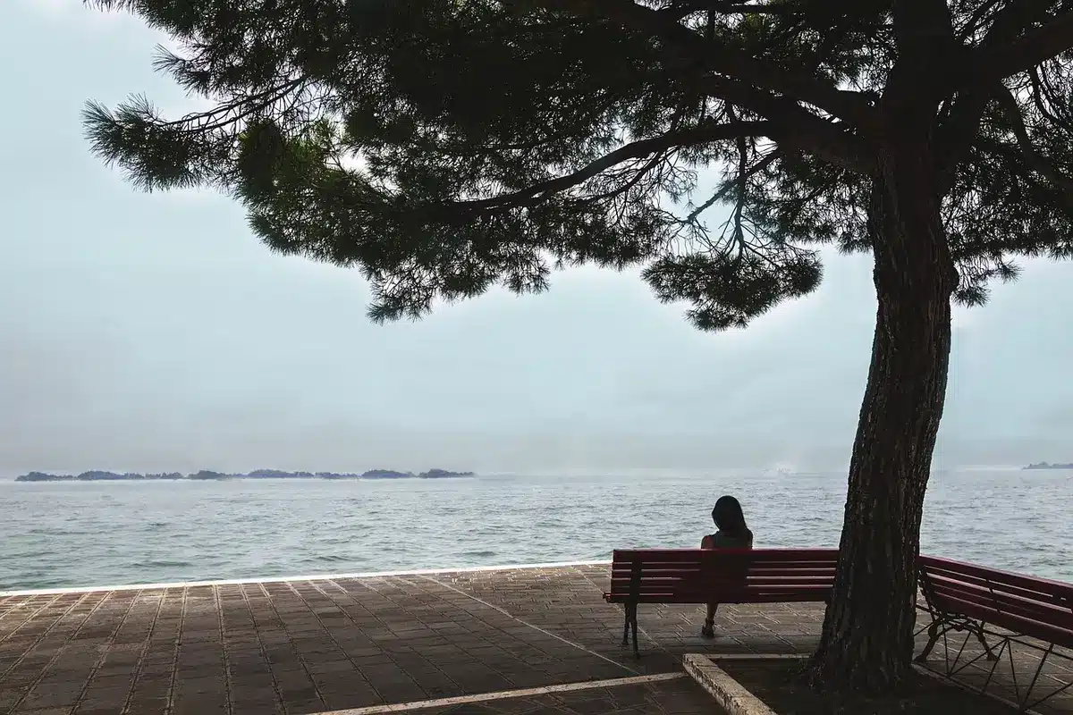 Silhouette of a person looking out a window, reflecting on sadness