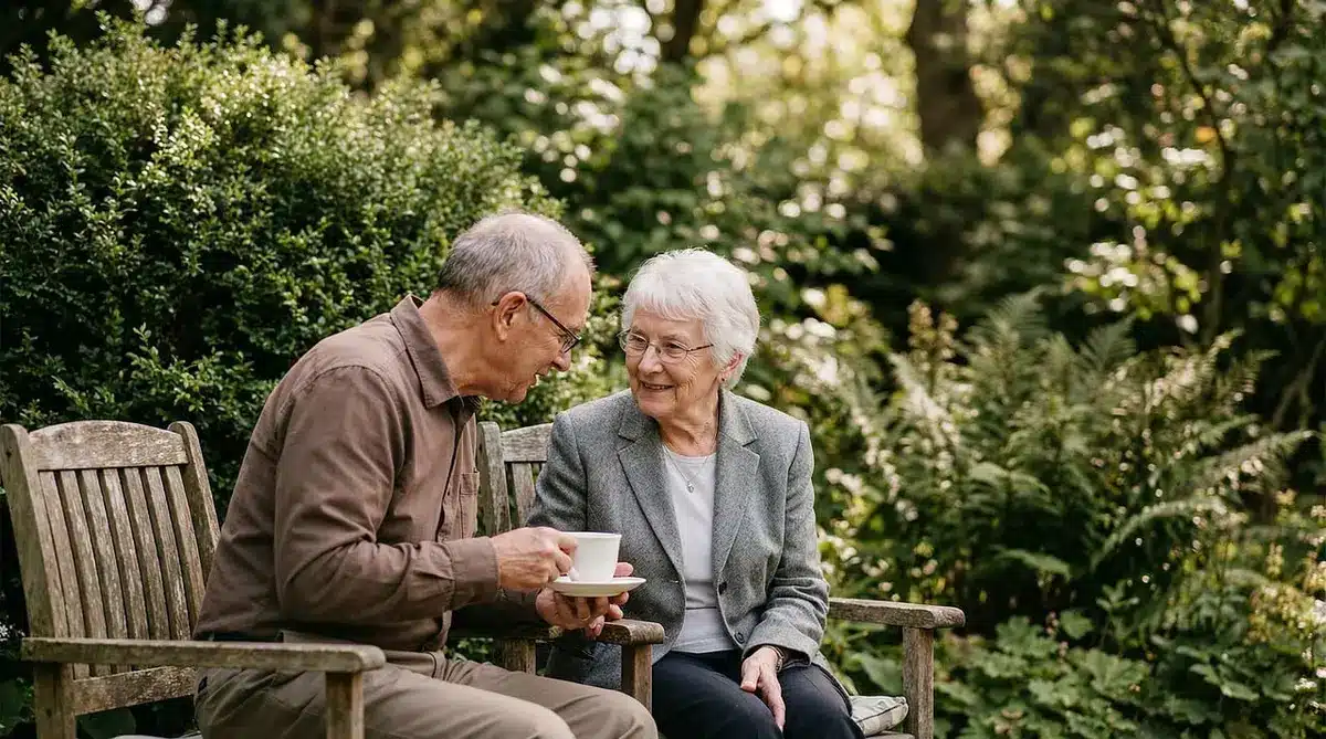 Person with arms crossed receiving a compliment in conversation