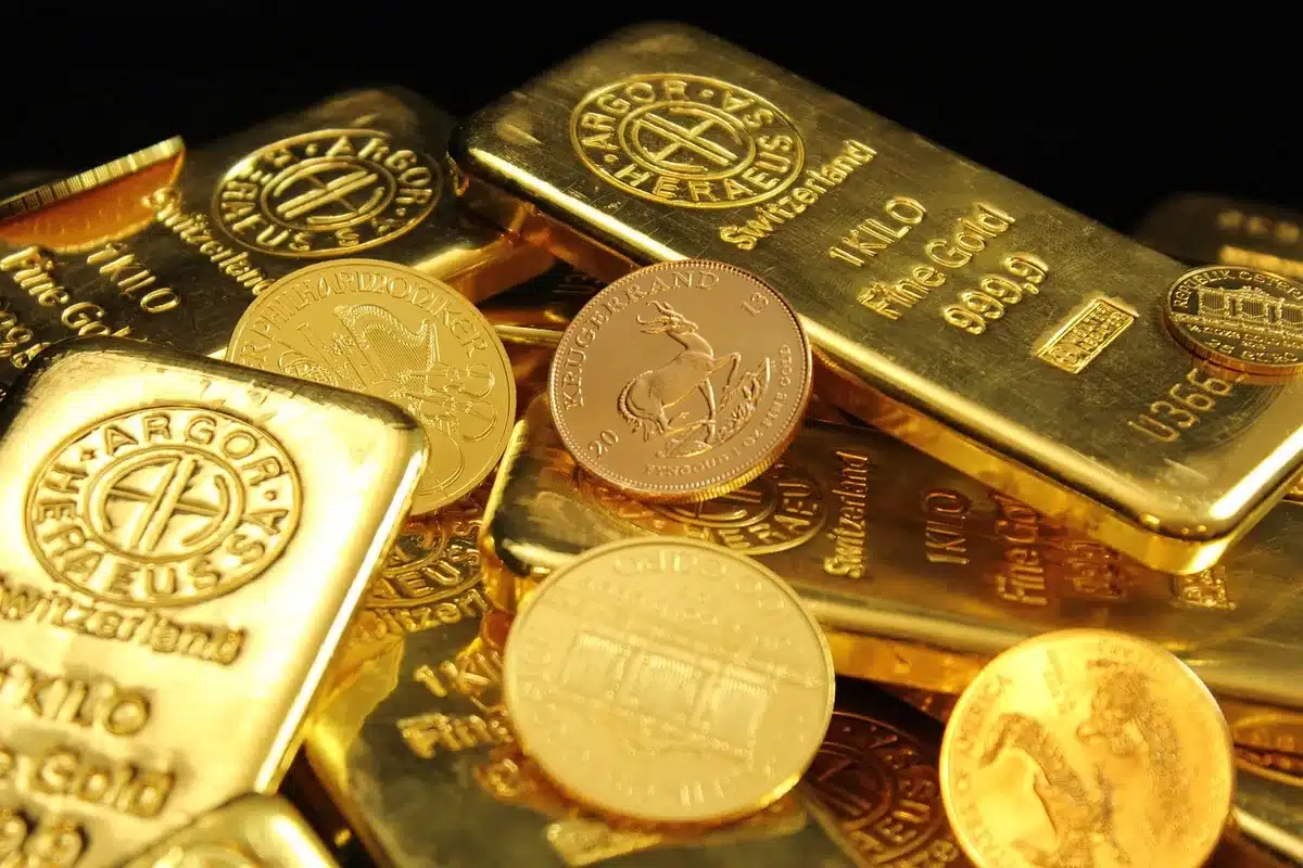 Conserved gold coins laid out and cataloged on a table